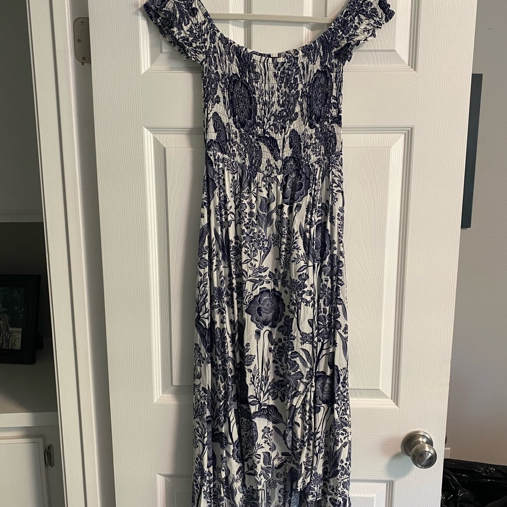 Aakaa Navy and White Floral Maxi Dress